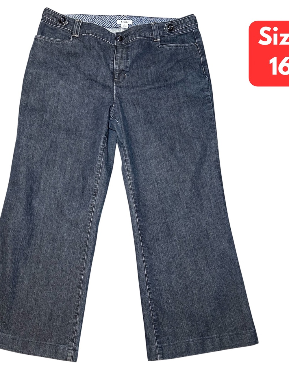 CATO Womens Jeans Mid Rise Cropped Sz 16 Wide Leg Dark Blue Stretch  #239